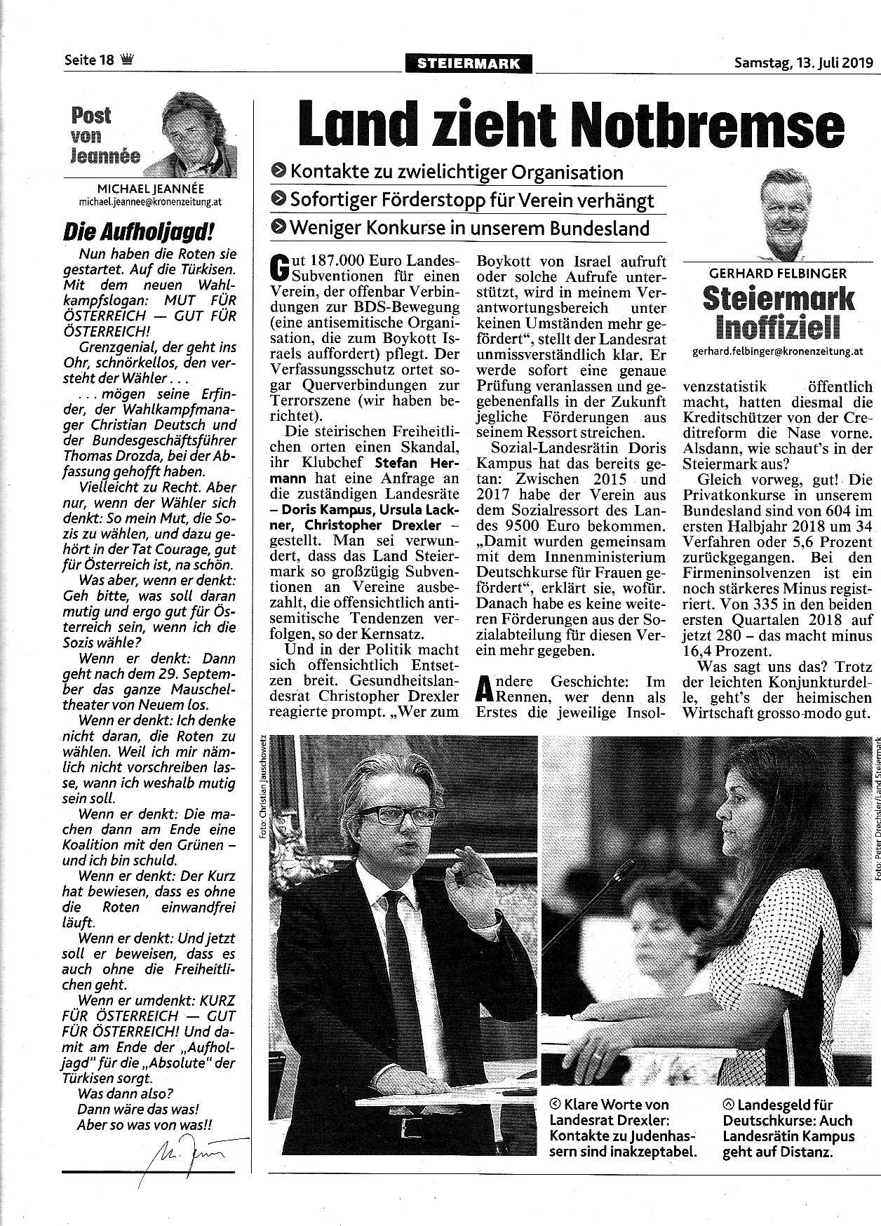 Hetzartikel in der Kronen Zeitung
